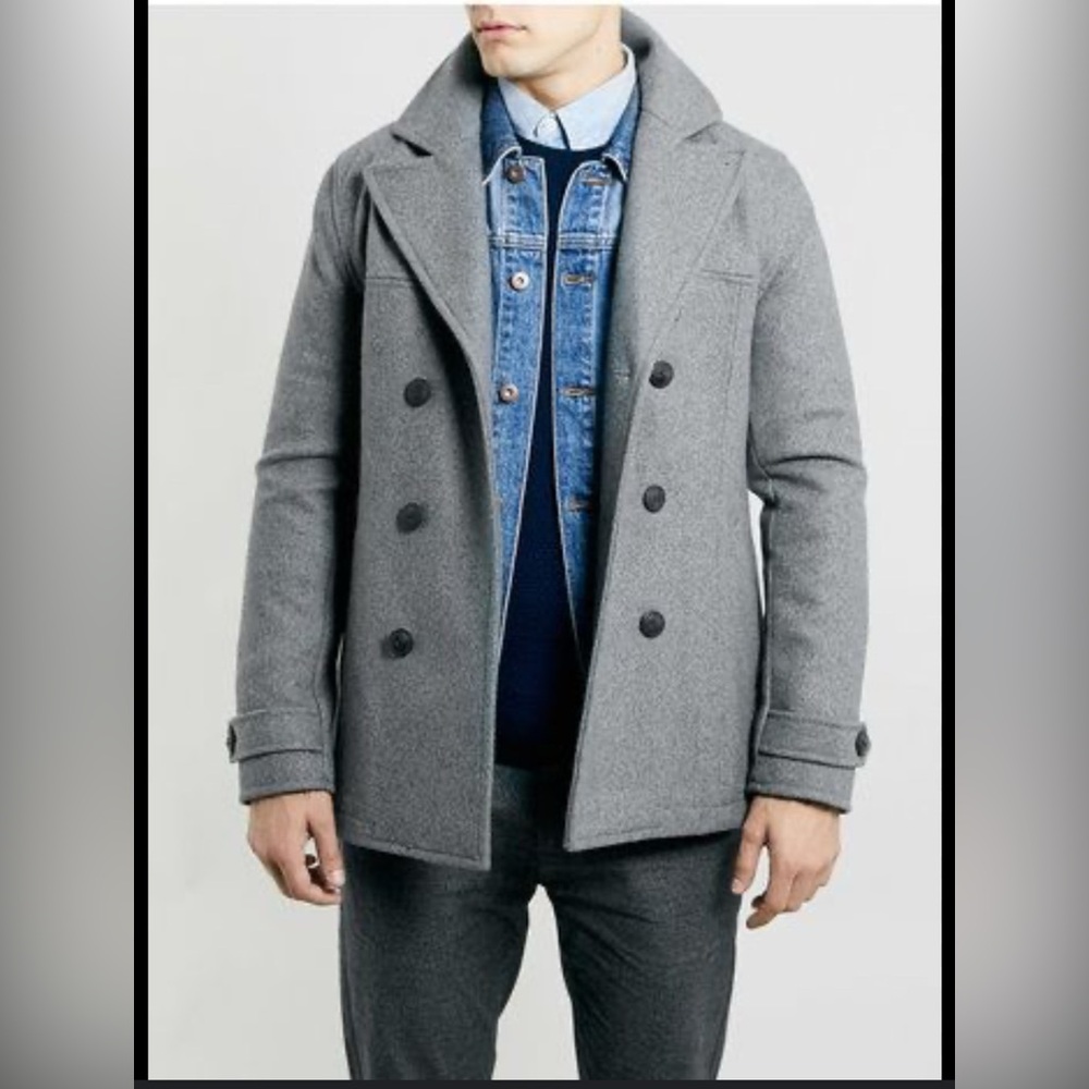 Topman grey wool double-breasted jacket - size L